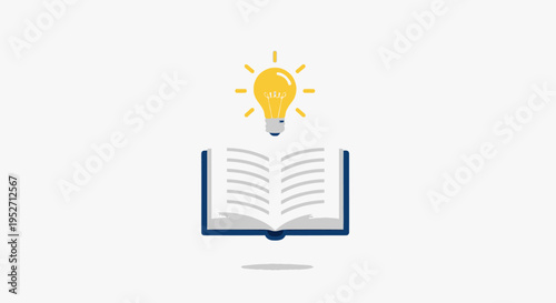 Illustration depicting book and lightbulb symbolizing knowledge, learning and innovation concept