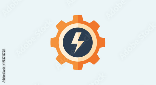 Abstract illustration of cogwheel with lightning bolt, representing technology and power