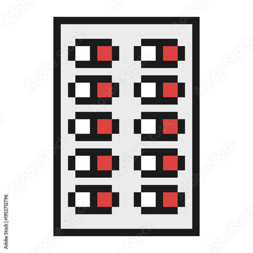 Cartoon medicine capsule or vitamin tablet 8 bit colorful with pill,medication,injection,hospital,doctor,care.