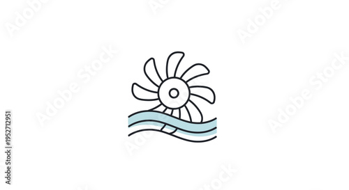 Minimalist Illustration of a Water Wheel, Symbolizing Renewable Energy and Environmentalism