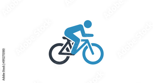Minimalist Blue Icon Depicting a Cyclist Riding a Bicycle on a Clean White Background