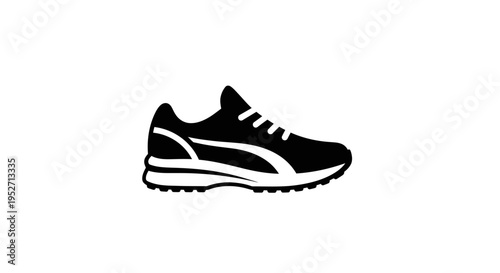 Silhouette illustration of a black and white running shoe for active lifestyle depiction
