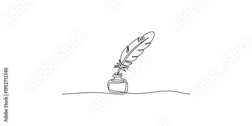 A quill pen in an inkwell in a simple line drawing style illustration art writing