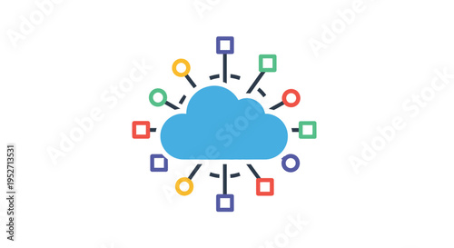 Conceptual illustration depicting cloud computing and data connection with colorful elements