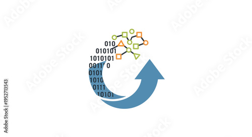 Data processing and digital transformation concept with binary code and arrow illustration