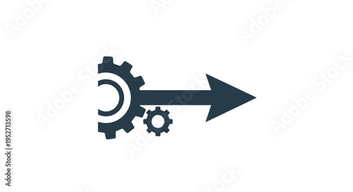 Gear and arrow illustration symbolizing progress and technical direction toward a goal