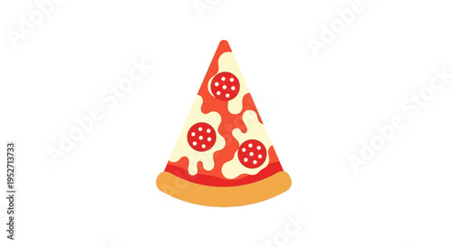 A simplistic illustration of a pepperoni pizza slice on an isolated white background