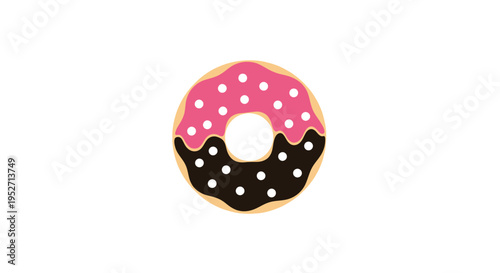 A vibrant and appetizing illustration of a donut with colorful frosting and sprinkles on white