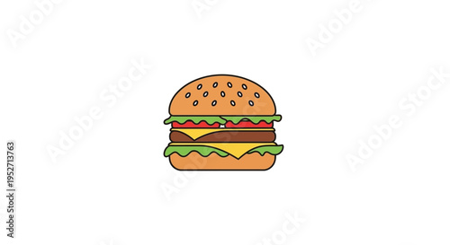 A vibrant illustration of a stacked burger against a clean white backdrop