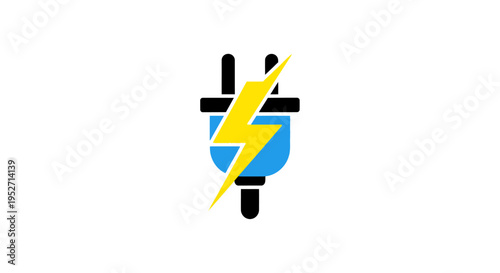 Iconic representation of electrical power featuring a plug and a lightning bolt design