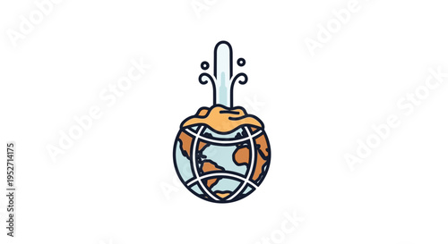 Illustration depicting environmental crisis with an overflowing globe, simple design
