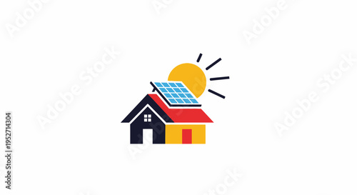 Solar-Powered Home Illustration Showcasing Renewable Energy and Eco-Friendly Living