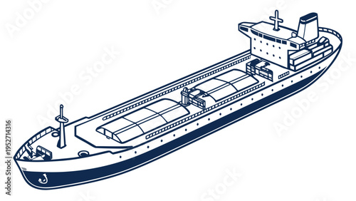 Oil Tanker Top View Vector – Blueprint Style Marine Infographic