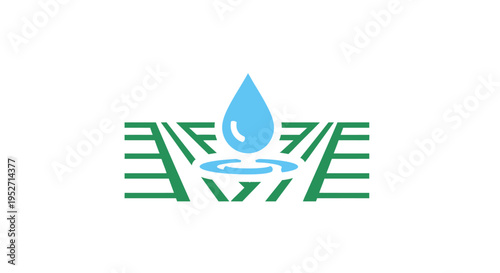 Abstract illustration of water droplet and irrigation system in a geometric design no comma