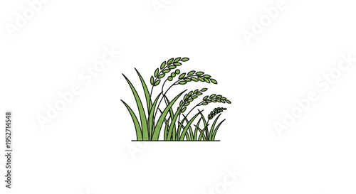 Minimalist Green Rice Plant Graphic Depicting Nature's Beauty on a Clean Background