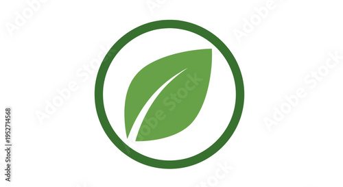 Minimalist green leaf emblem inside a circle, representing nature and environment protection