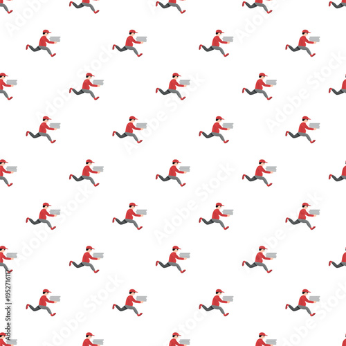 Courier delivering pizza boxes quickly forming a seamless repeating pattern