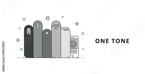 Monochrome design concept centered on a single object repeated in different shades of one hue, expressing tonal variation and visual consistency. A concise