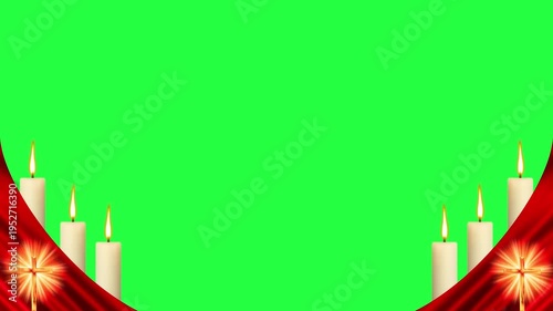 The majestic golden symbols emit radiant light bursts from the lower edges. The vibrant green background allows for easy replacement and custom text.