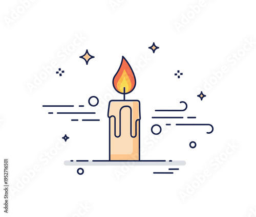 Inner peace during hardship represented by a minimal candle flame glowing steadily despite subtle wind lines around it, expressing hope, endurance, and calm