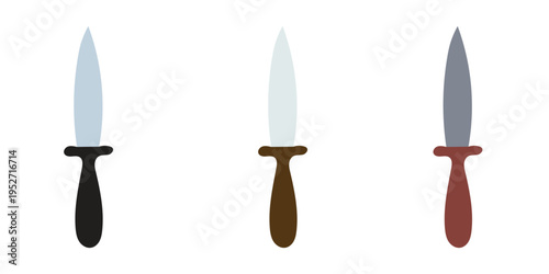 Three bladed weapons with distinct handles