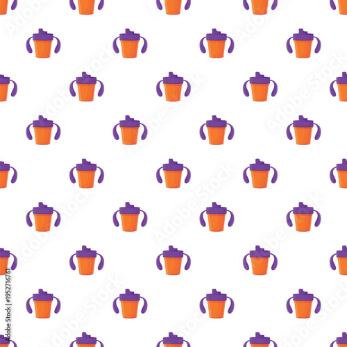 Numerous plastic sippy cups with handles forming a repeating background pattern for children