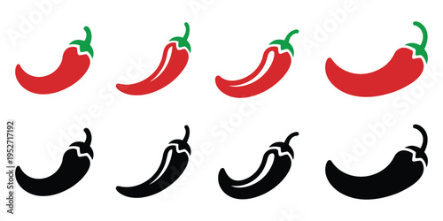 Chili pepper vector icon set, modern silhouette style isolated on white background, versatile and professional design for cooking projects, food packaging, restaurant menus, recipe books and culinary 