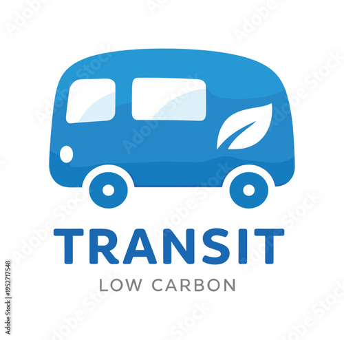 Blue transit van logo with leaf symbol emphasizing low carbon public transport.