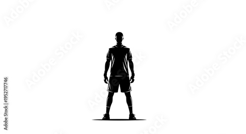 silhouette of a male athlete standing confidently on a white background symbolizing determination and readiness in sports branding.