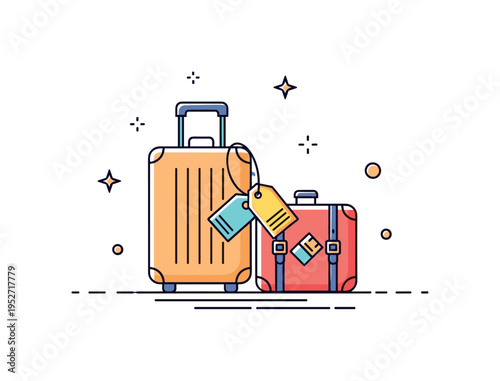 Traveling together concept illustrated by two small suitcases placed side by side with a shared luggage tag, expressing companionship and shared adventure. The