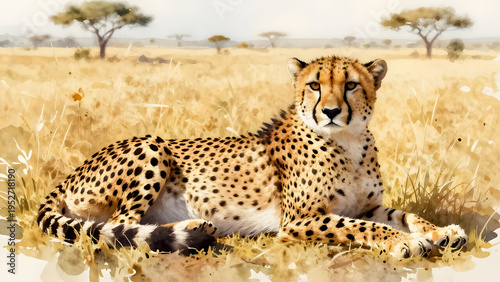 Majestic cheetah resting in the golden savanna