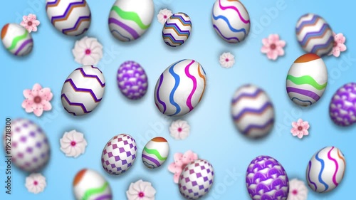 Many vibrantly decorated festive treats fly through a clear and colorful scene. The playful arrangement brings a sense of wonder to the spring day.