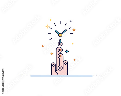 Midnight moment scene shown as minimal clock hands aligned vertically at twelve, expressing transition, anticipation and new beginnings. The compact