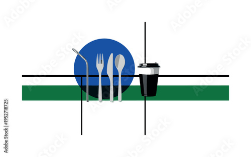 Black and white arrangement of sliced red onions and goat cheese log, bold deep green circular backdrop centered behind ingredients, cobalt blue horizontal bar