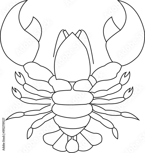 Simple Outline Vector Illustration of a Lobster or Crayfish, Ideal for Seafood Menus, Restaurant Logos, Marine Life Education, or Coastal Themed Designs