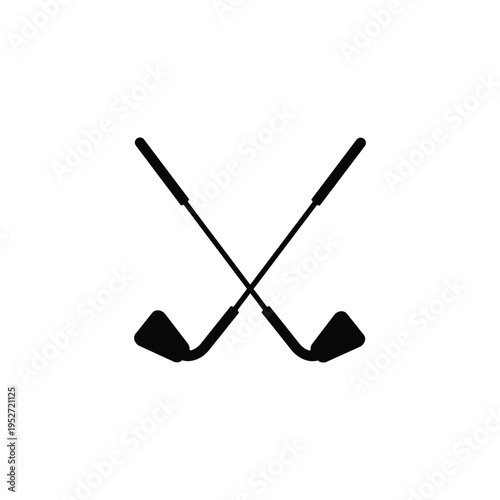 Crossed golf clubs icon, minimalist golf putter silhouette sports vector illustration