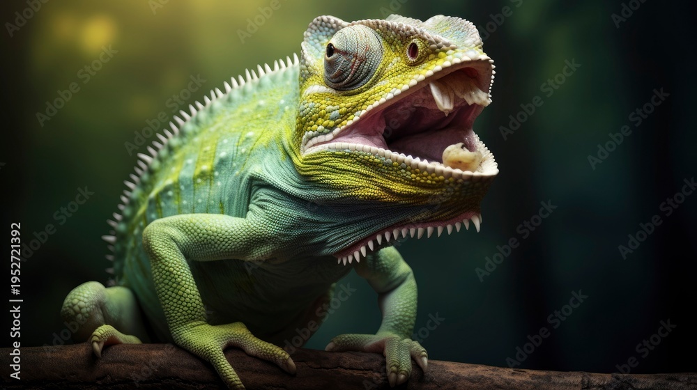 Obraz premium A photo of a chameleon sticking out its tongue