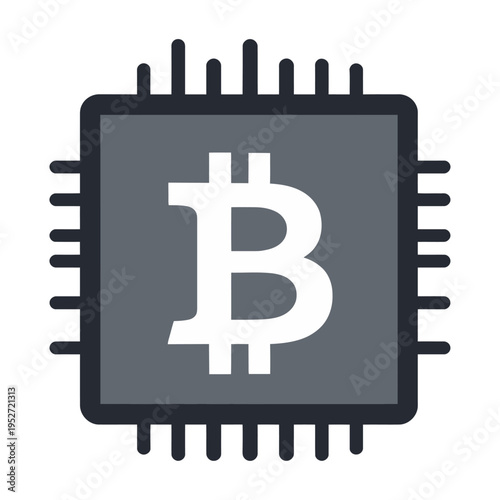 Vector of a microchip with a bitcoin symbol for cryptocurrency mining