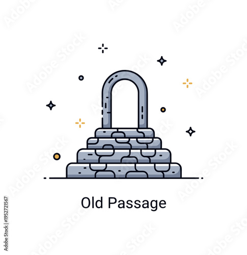 Stone steps ancient pathway concept featuring a short stone stairway leading toward a simple arch silhouette, symbolizing history and quiet discovery. The