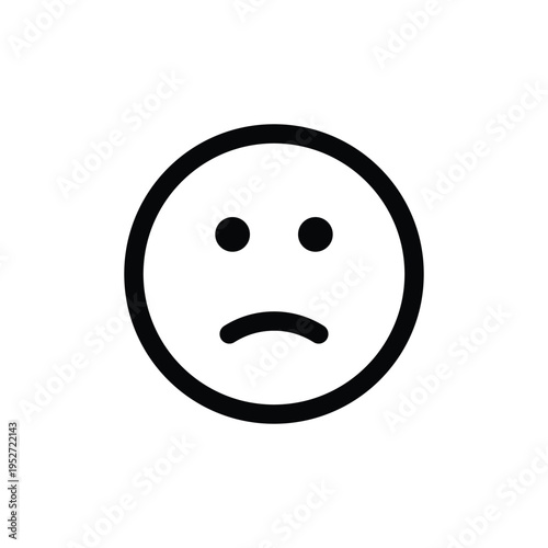 Sad face emoji icon black minimalist outline unhappy expression vector illustration