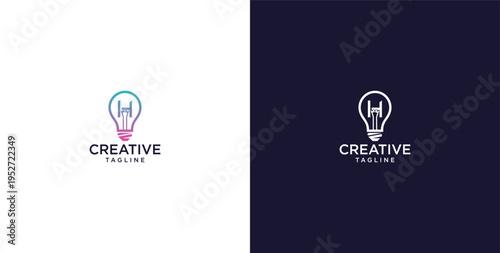 smart bulb logo icon. bulb logo technology. initial logo design H