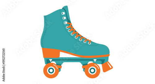 Teal and orange roller skate vector