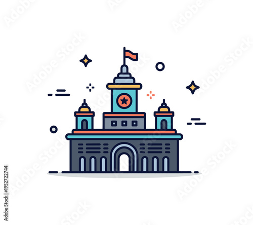 Cultural heritage landmark concept featuring an ornate monument silhouette with subtle star accents suggesting admiration and significance. The cohesive badge