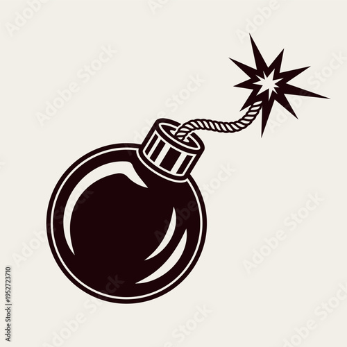 Pirate round bomb vector illustration in vintage engraving style. Monochrome explosive with fuse, perfect for pirate themes, adventure designs and retro nautical graphics