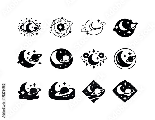 astronomical phenomena. Icon set. Set Logo of astronomical phenomena: constellation pattern. harmonious logo variations of the same emblematic concept, each