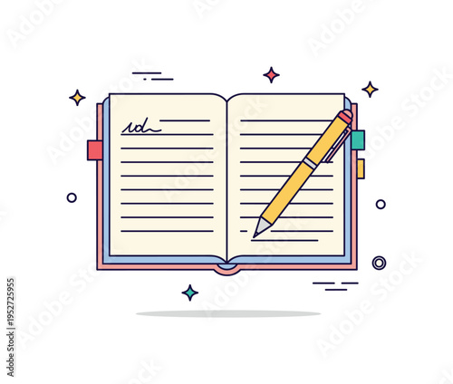 Personal journal writing open notebook with handwritten lines and a pen resting diagonally across the page, symbolizing reflection, memory keeping and intimate
