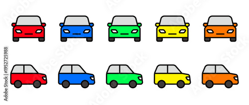 様々な色の車のイラストレーションセット