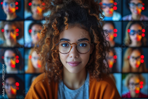 bunch of people together for a global online collaboration project where individuals from around the world are connected via screens, sharing ideas, and working together towards a common goal. -2