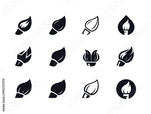 Brush. Icon set. Set Logo of Brush: abstract bristle tip. harmonious logo variations of the same emblematic concept, each with different artistic