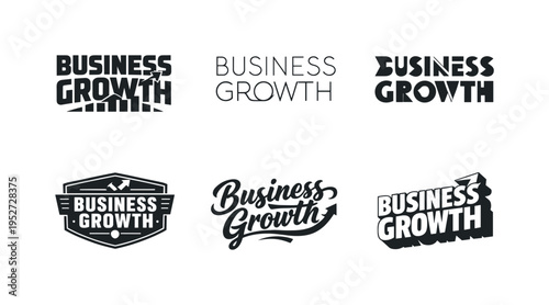 Business Growth. Set lettering. harmonious lettering variations of the same emblematic concept, each with different artistic interpretation (Blocky sans-serif